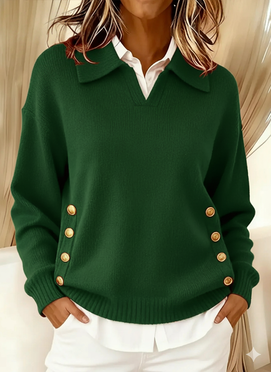 Vynette | Gold-Button V-Neck Sweater