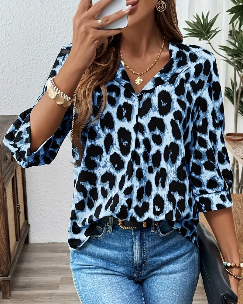 Roza | Leopard-Print Collared Blouse