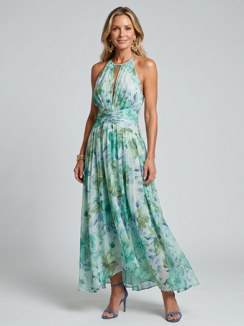 Portia | Halter Floral Midi Dress