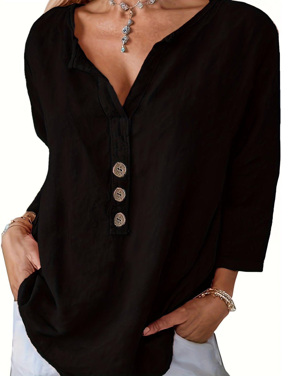 Harper | Button V-Neck Blouse