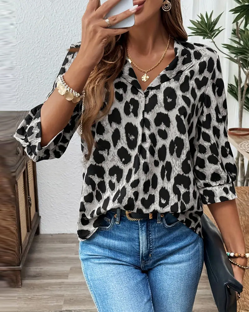 Roza | Leopard-Print Collared Blouse