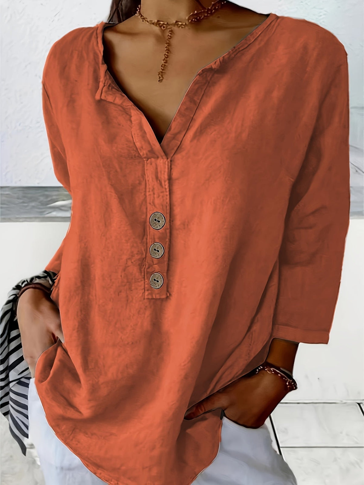 Harper | Button V-Neck Blouse