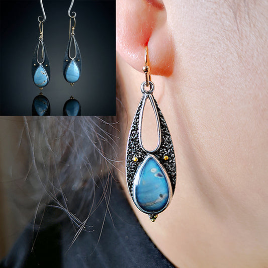 Vintage Tear Drop Blue Resin Earrings for Women